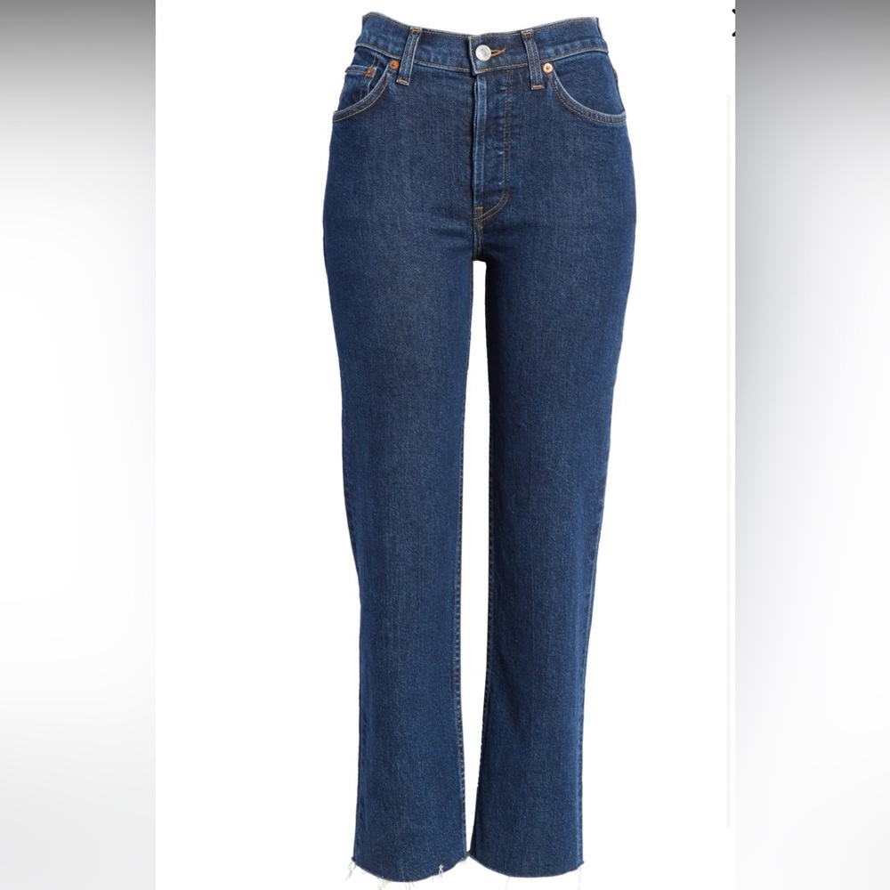 Re/Done 70’s High Rise Stove Pipe Dark 71 Straight Leg Jean Size 24